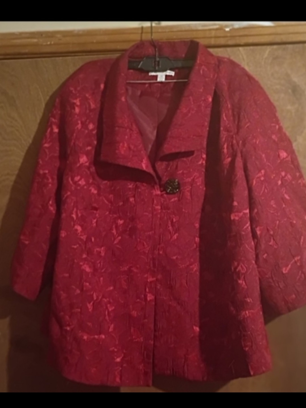 JM Collection Red Brocade Single-Button Jacket
